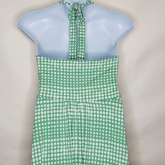 Boden Halter Neck Midi Dress Size 14 Polka Dot Green and White Stretch Viscose - Picture 7 of 15